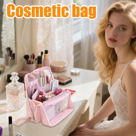 Doresty Standing Makeup Bag, Portable Leather Standing Makeup
