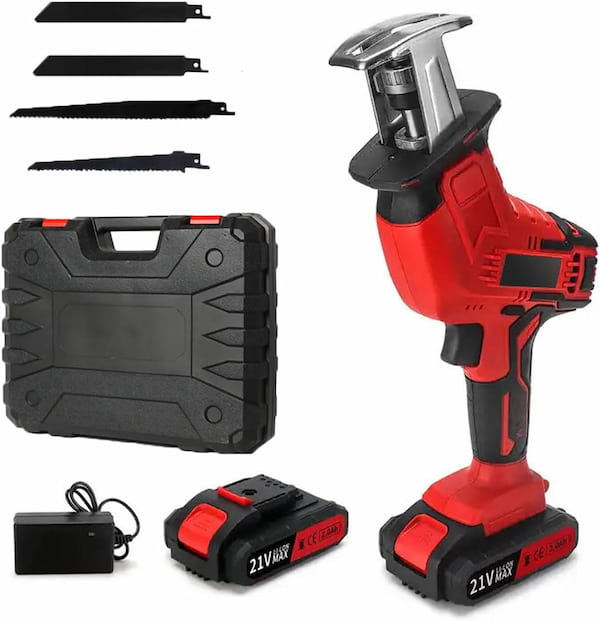 Electric reciprocating saw, 3000 rpm, 21V cordless reciprocating saw with 2 batteries and 4 blades