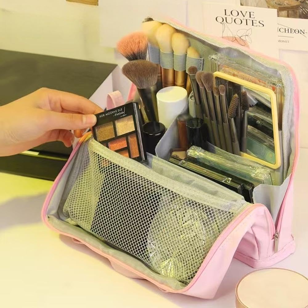 Doresty Standing Makeup Bag, Portable Leather Standing Makeup