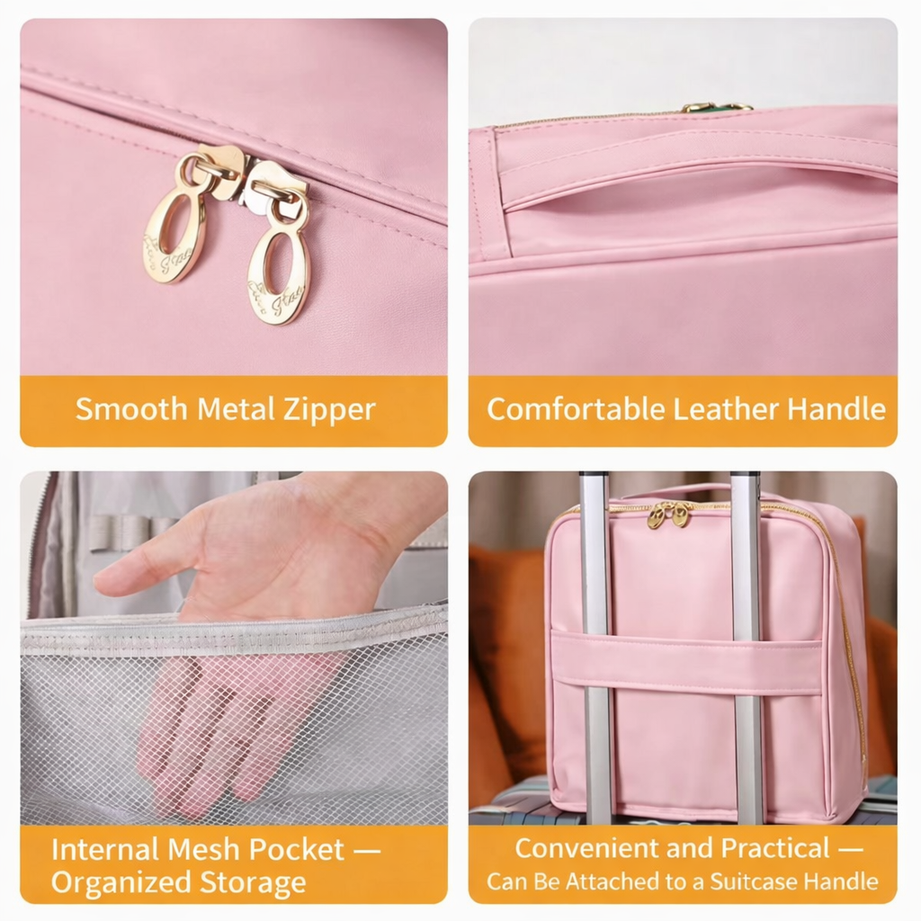 Doresty Standing Makeup Bag, Portable Leather Standing Makeup