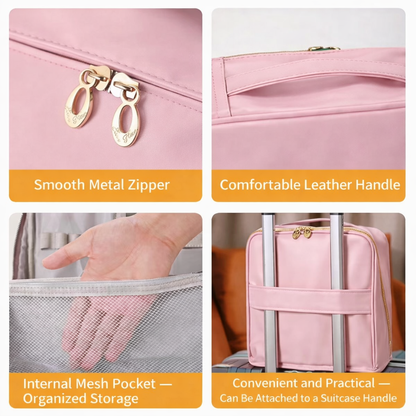 Doresty Standing Makeup Bag, Portable Leather Standing Makeup