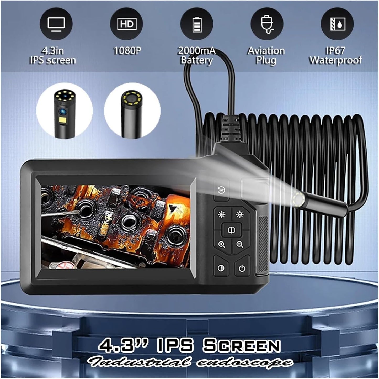 Endoscope Camera with Light-1080P Fixed Focus SLR Inspection Camera with Single 8mm 4.3-inch Lens, 5M Hard Cable