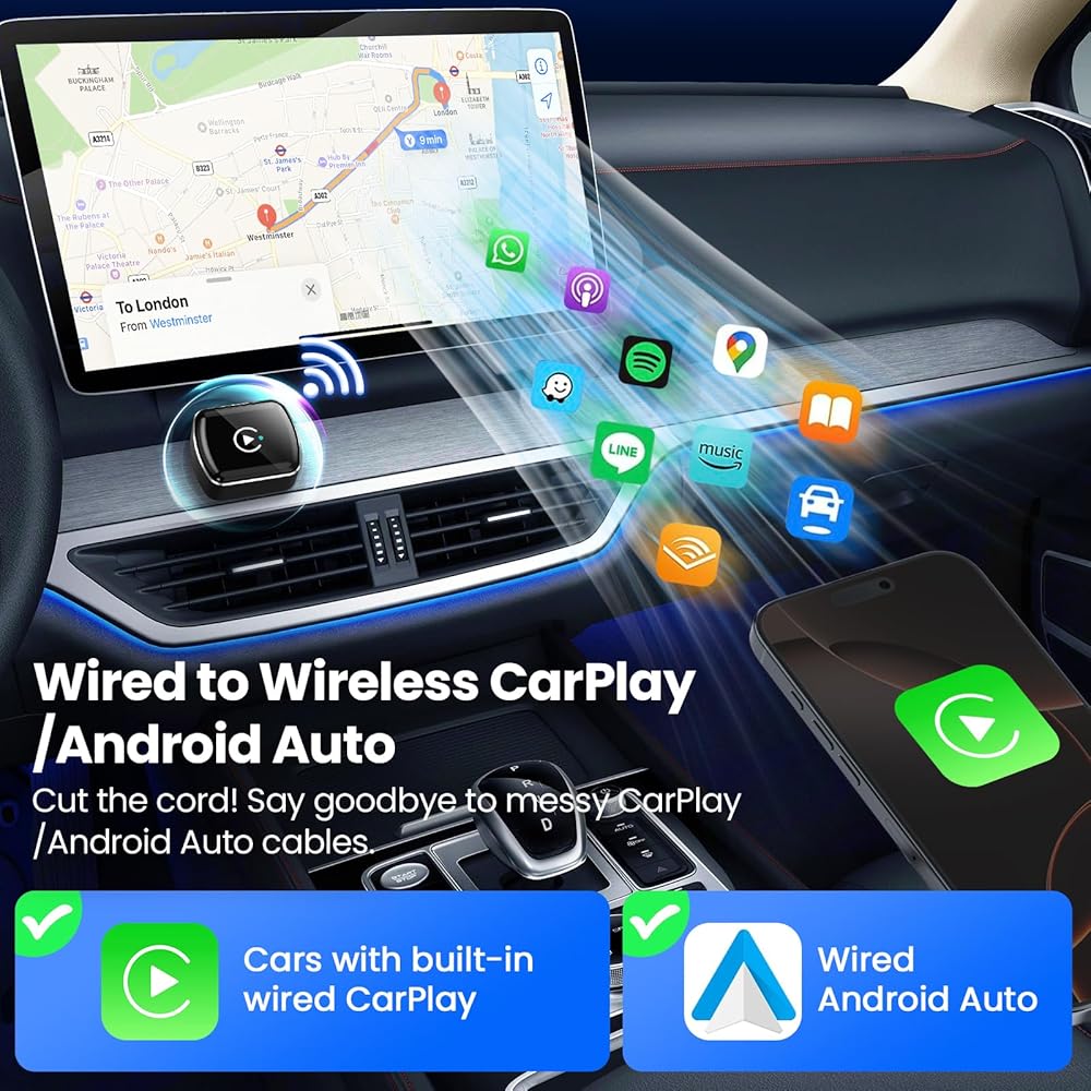 Wireless CarPlay Adapter for Apple iPhone -Mini car Play Android Auto Adapter