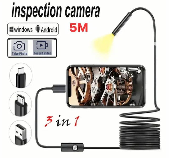 Endoscopic camera for smartphones- 5M USB Type-C Inspection Cable, Flexible, Waterproof, LED