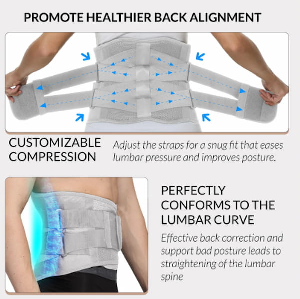 Lower Back Support Belt for Men Women Back Pain with 4 Ergonomic Stays