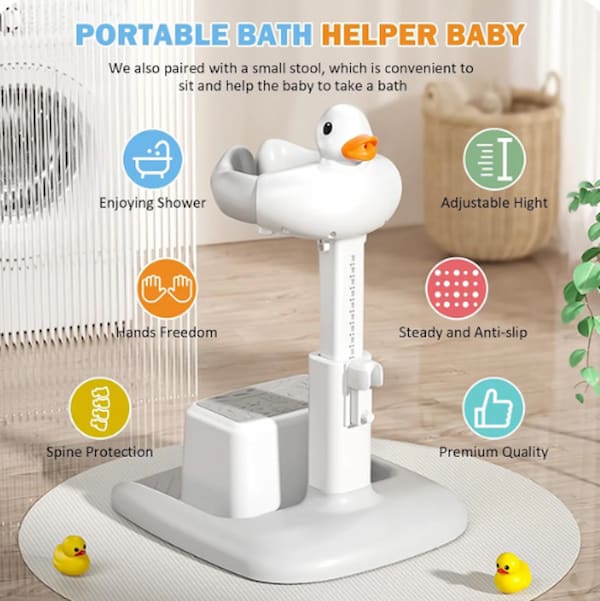 Baby Shower Stand with Support Stool, Emeralune Baby Bath Adjustable Toddler Shower Stand Shower