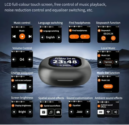 Smart Translation Earbuds Wireless Bluetooth Ear Headphones with Touch Screen, IPX4 Waterproof