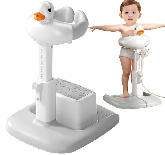Baby Shower Stand with Support Stool, Emeralune Baby Bath Adjustable Toddler Shower Stand Shower