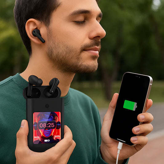 Wireless Earbuds with Smart LED Case and Multifunctional Digital Display