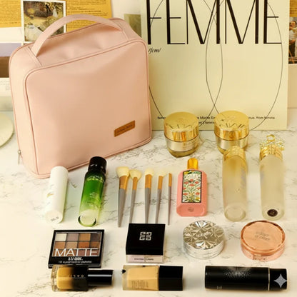 Doresty Standing Makeup Bag, Portable Leather Standing Makeup