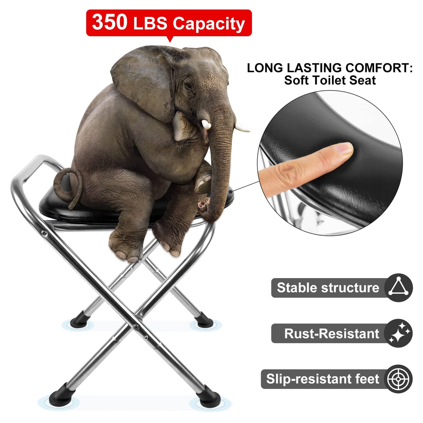 Portable Stainless Steel Frame Folding Toilet with Soft Seat