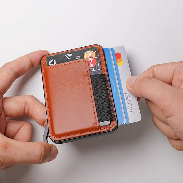 Magnetic Aluminum Metal Credit Card Holder Phone Wallet Slim Leather RFID Credit Card Case