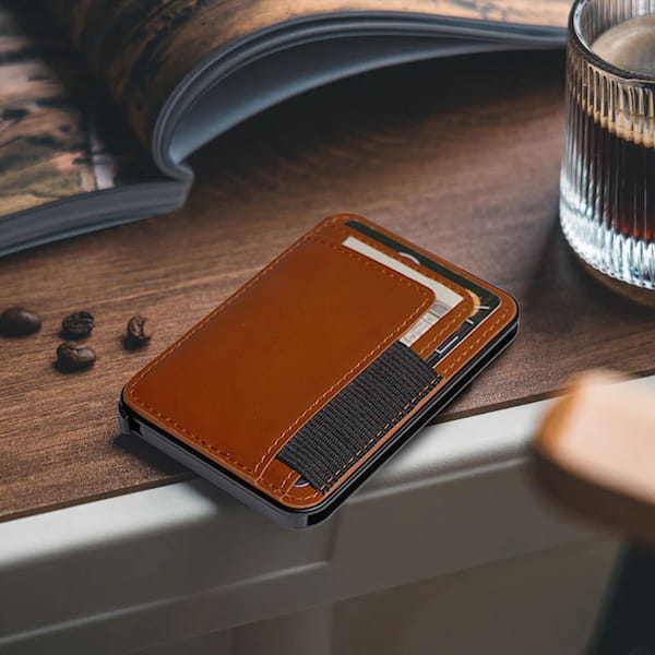 Magnetic Aluminum Metal Credit Card Holder Phone Wallet Slim Leather RFID Credit Card Case