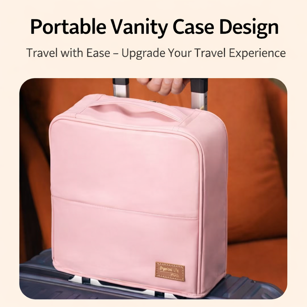 Doresty Standing Makeup Bag, Portable Leather Standing Makeup