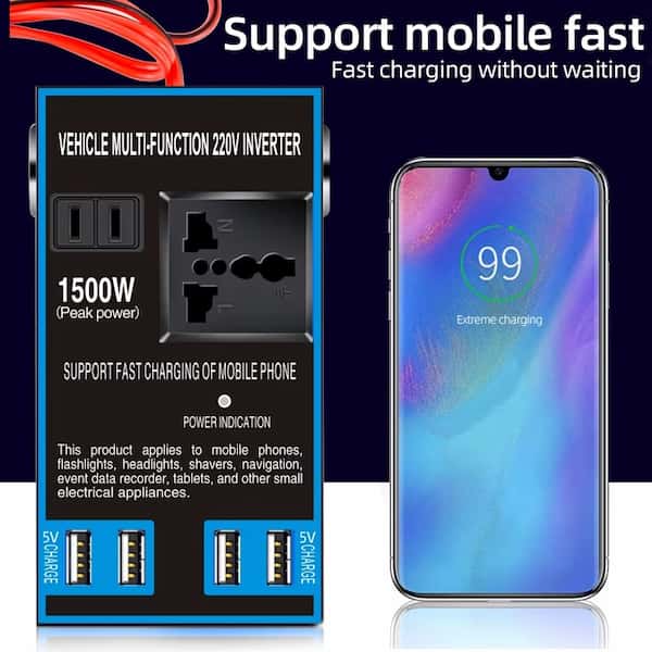 Converter Car Plug Adapter Outlet With Fast Charging Port Inverter