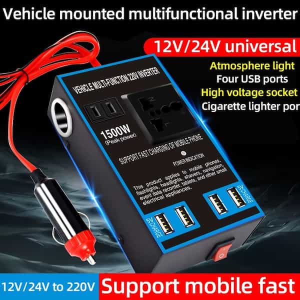 Converter Car Plug Adapter Outlet With Fast Charging Port Inverter